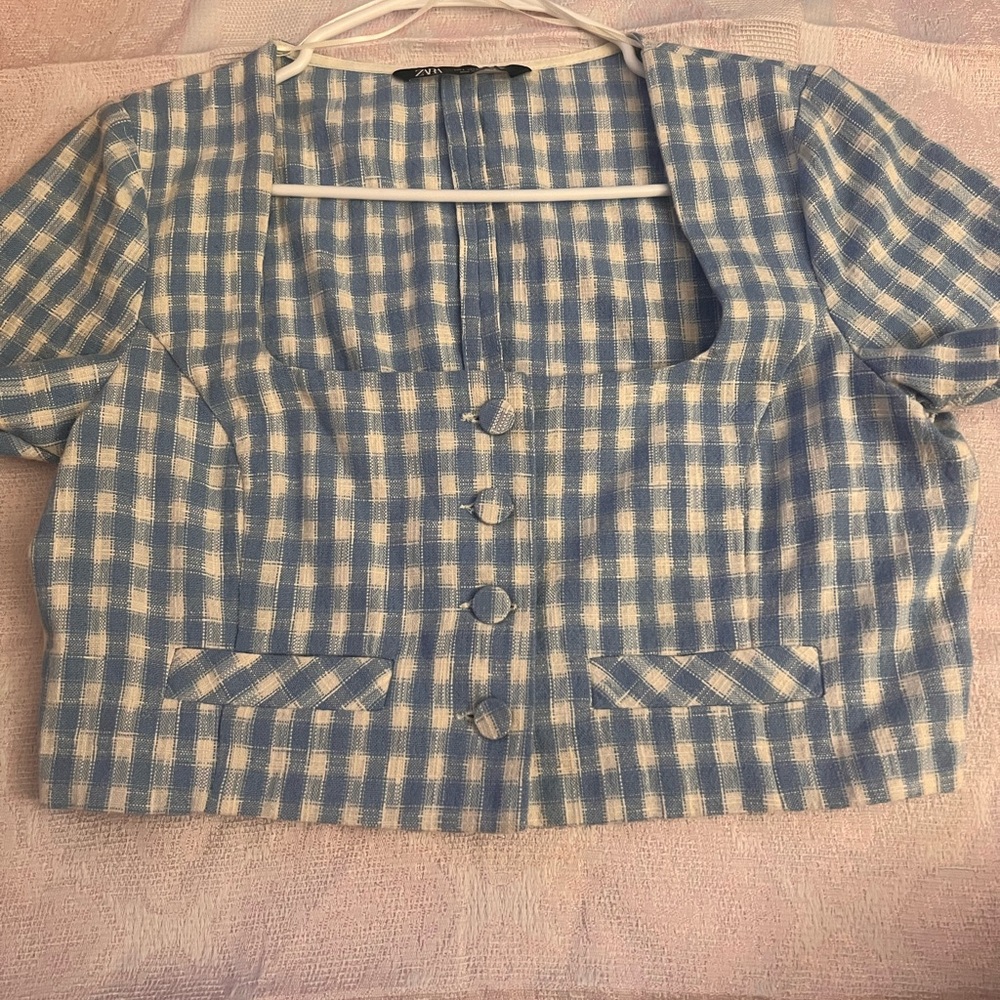 Blue and White Checkered Blazer